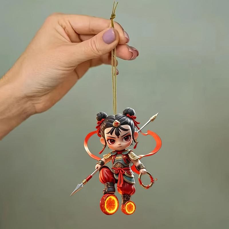 Cartoon Nezha Pendant Keychain Anime Nezha 2D Flat Acrylic Ornament Charm,Hanging Decoration For Car,Bag,Festive,Party,Gift