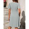 Summer Women's Round Neck Button Stretch Casual Temperament Short Sleeve Dress