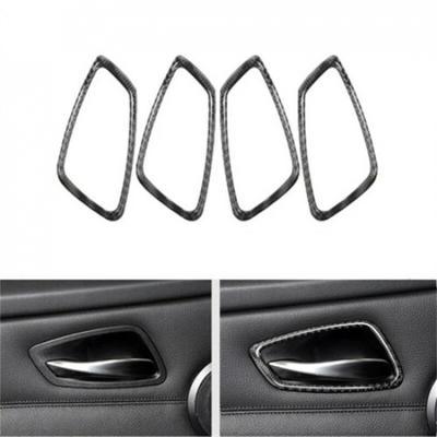 4x Bright Carbon Fiber Car Interior Door Handle Bowl Sticker For BMW 3 E90 05-12