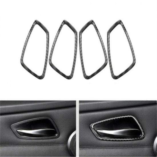 4x Bright Carbon Fiber Car Interior Door Handle Bowl Sticker For BMW 3 E90 05-12