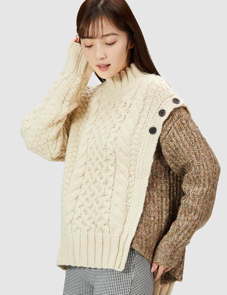 Lily Brown Half Cable Knit Top LWNT214170 IVR F Women's