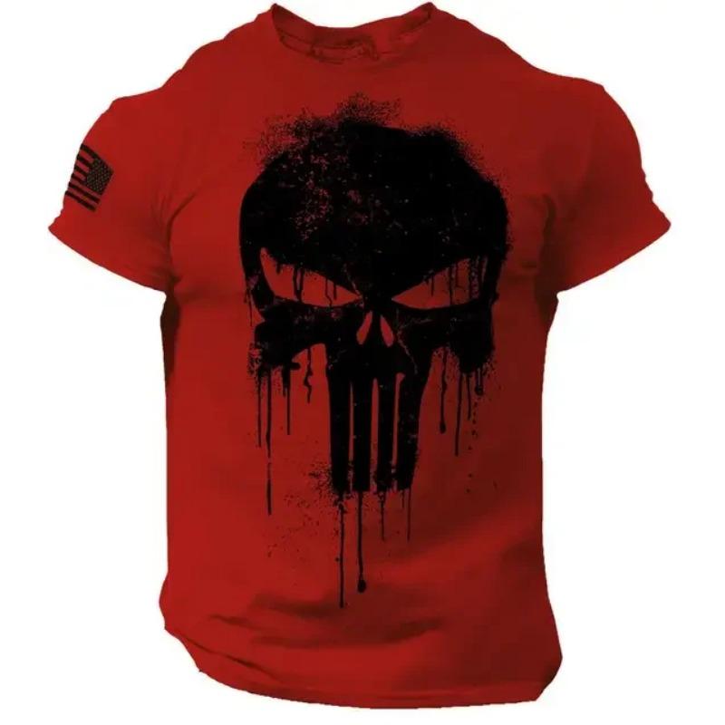 Summer Vintage Men's T Shirt Militar Skull Print Tees Casual Short Sleeve Pullover Oversized Man Clothing Outdoor O Neck T-Shirt