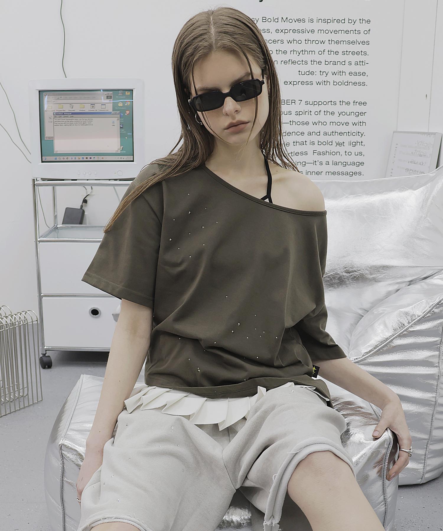 Святое Число Семь Кубическое Открытые Плечи Короткий Рукав Футболка_Хаки Khaki/Free