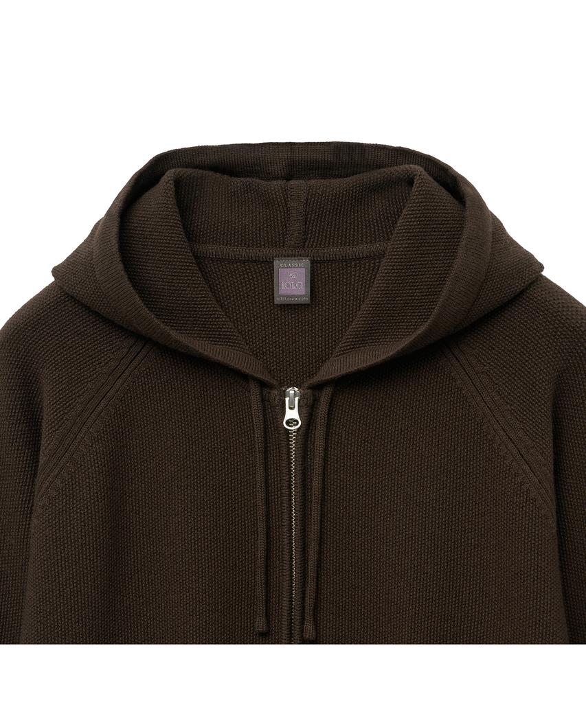 Iolo Textured Knit Zip-Up Hoodie_Brown