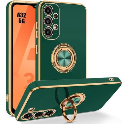 Protective Case - BOOLING - for Samsung Galaxy A32 5G - Silicone - Shockproof - Rotating Ring - Night Green