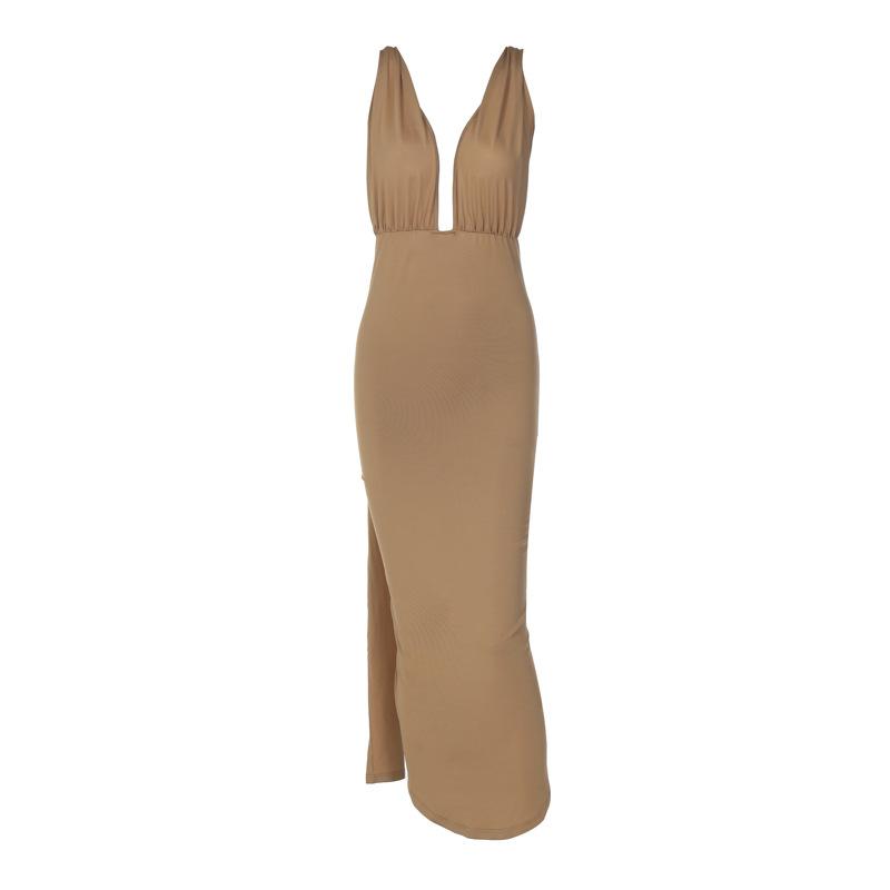 Sommermote Dame Sexy Deep V Åpen rygg Delt kjole Trend