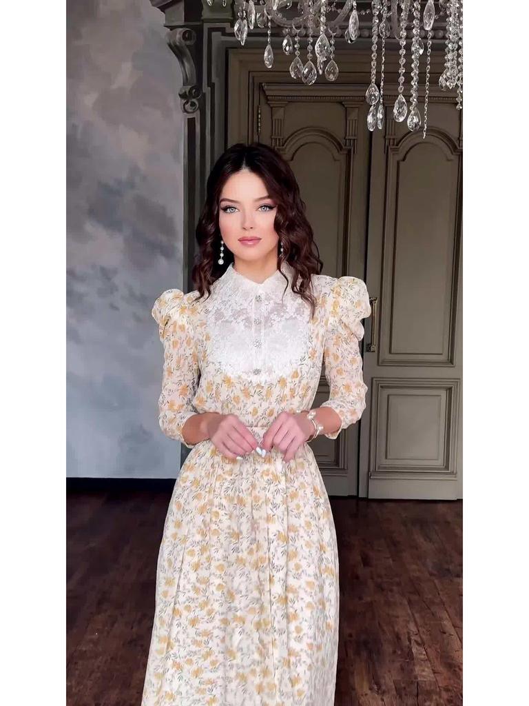 Vestido Slim de Encaje Floral para Mujer con Cuello Peter Pan