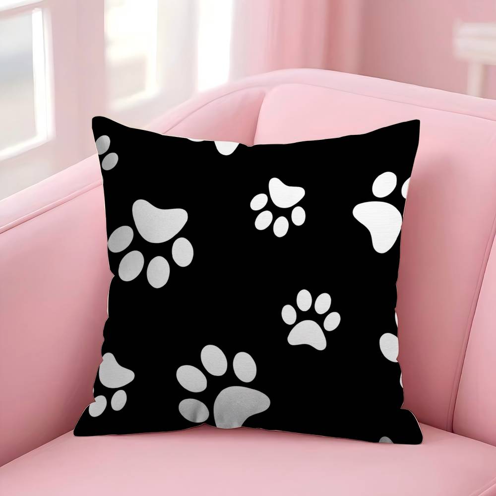 Fashion Black Cat Paw Prints Office Cushion Pillowcase Car Cushion Cover45X45Cm Lumbar Pillowcase Sofa Pillowcover
