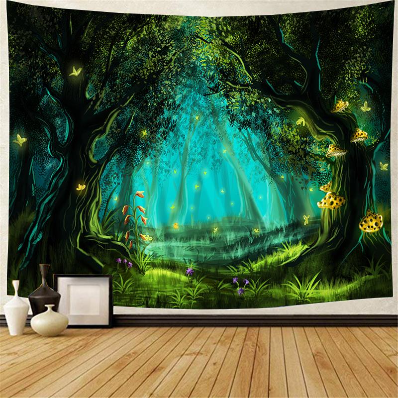 VIKAMA Forest Stream Scenery Tapestry Fresh Green Plant Moss Wall Hanging Art for Bedroom Living Room Dorm Washable Wall Decor