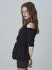 ADOREBELLE Off-Shoulder Angel Cubic T-Shirt - Black
