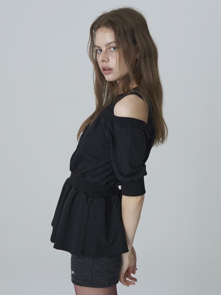 ADOREBELLE Off-Shoulder Angel Cubic T-Shirt - Black