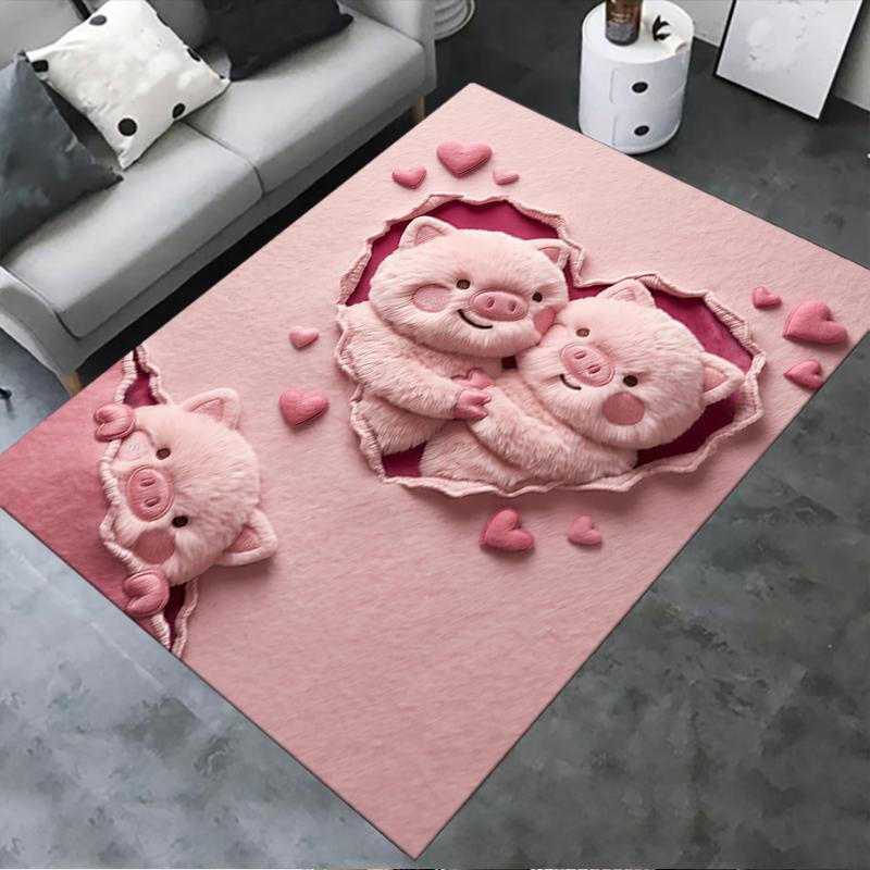 2D FLAT 2025 New Cute Pink Pig Carpet Rug for Living Room Bedroom Home Sofa Decoration,Kids Play Non-slip Floor Mat