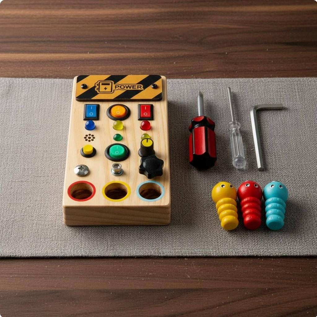 Wooden Busy Board Multiple Buttons Switch Toy Fine Motor Skills Development Young Child