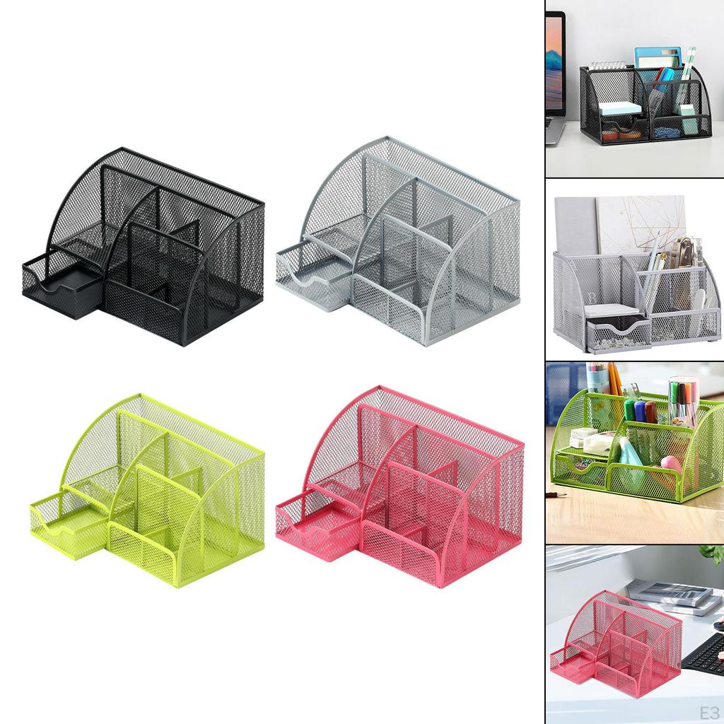 Mesh Pen Holder Multipurpose Sturdy 6 Compartments for Office Classroom Pens black