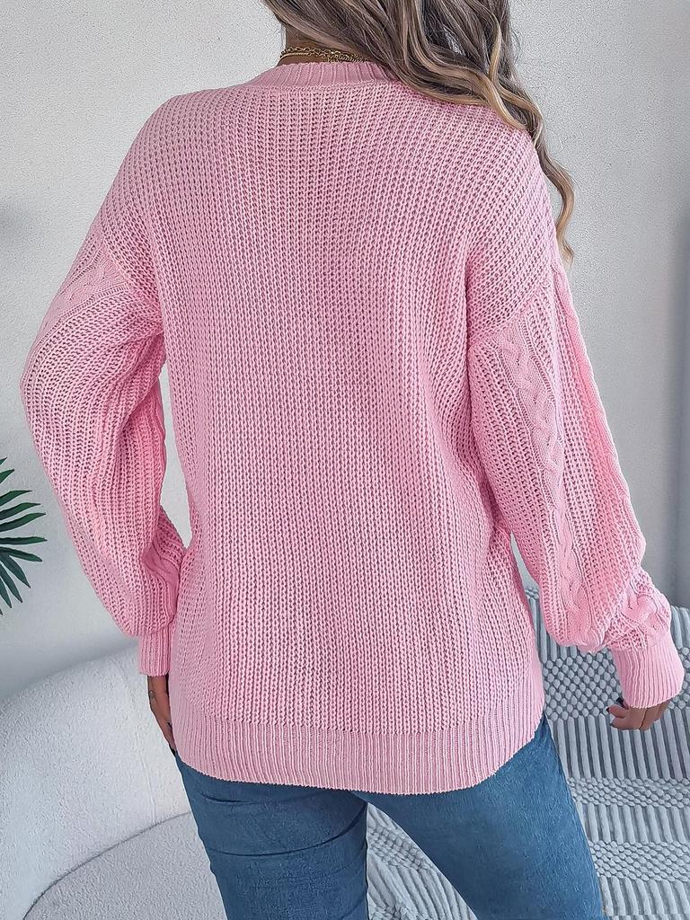 2025 Autumn/Winter V-neck Lantern Sleeve Cable Knit Button Cardigan Sweater for Women