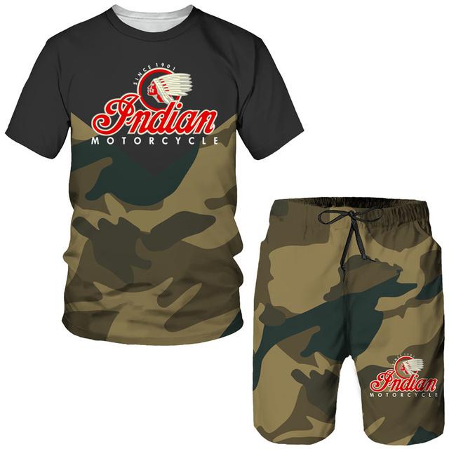 Summer Camouflag Print Set Suit Hip Hop Harajuku Sports 2 Piece Oversized Sportswear Tshirt Beach Shorts Outfits Clothes For Men