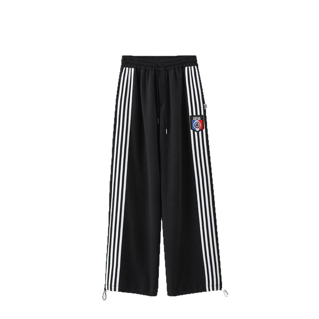 2025 Spring Striped Cuffed Drawstring Loose Sweatpants