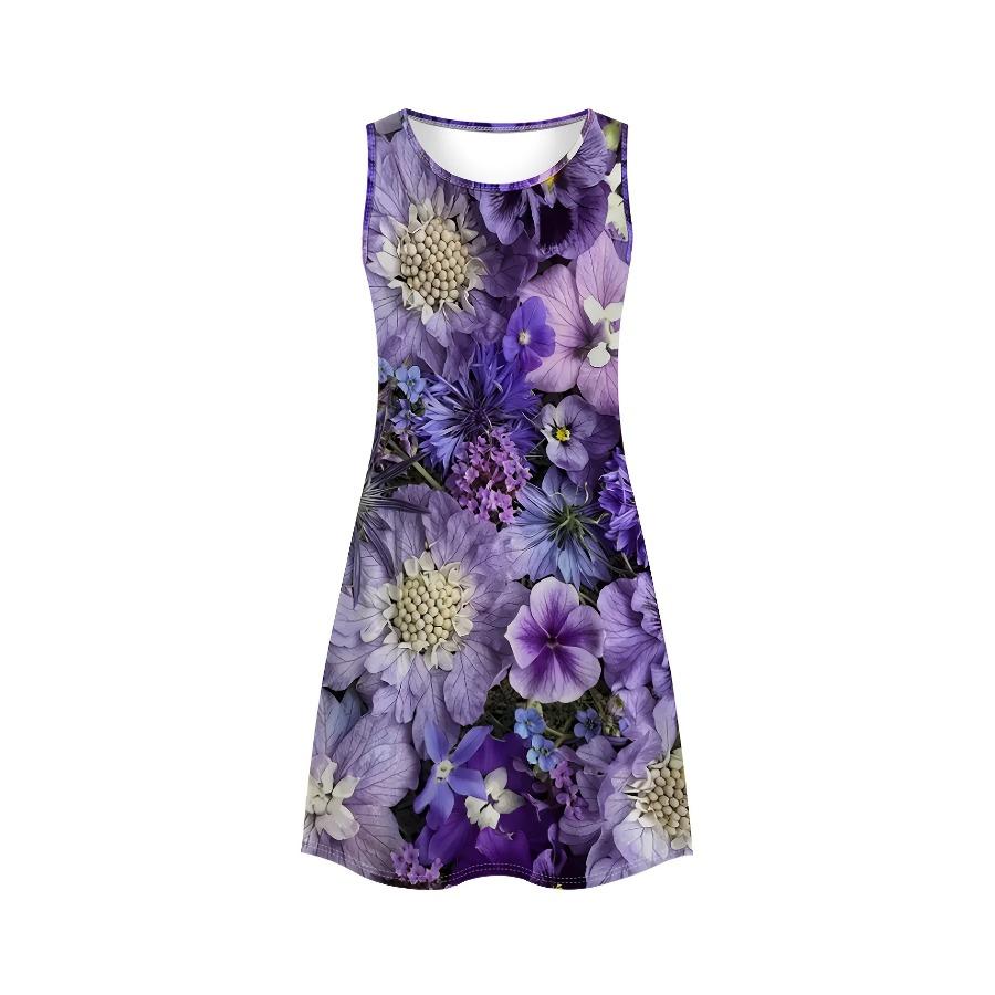 Women'S Floral Print Sleeveless A-Line Dress Casual Summer Bohemian Dress with Vibrant Purple Blue & White Flowers Y2k Clothes