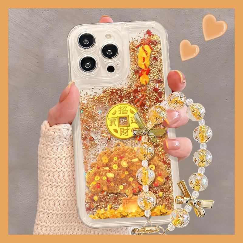 Suitable for Apple 15pro Sand-flowing Phone Case with 16 Fine Holes, Anti-drop 14/13 New Year Transparent 12