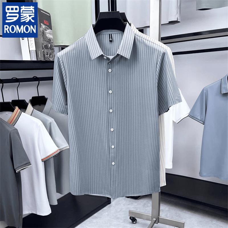 ROMON 2026 Men s Summer Striped Short Sleeve Shirt 185