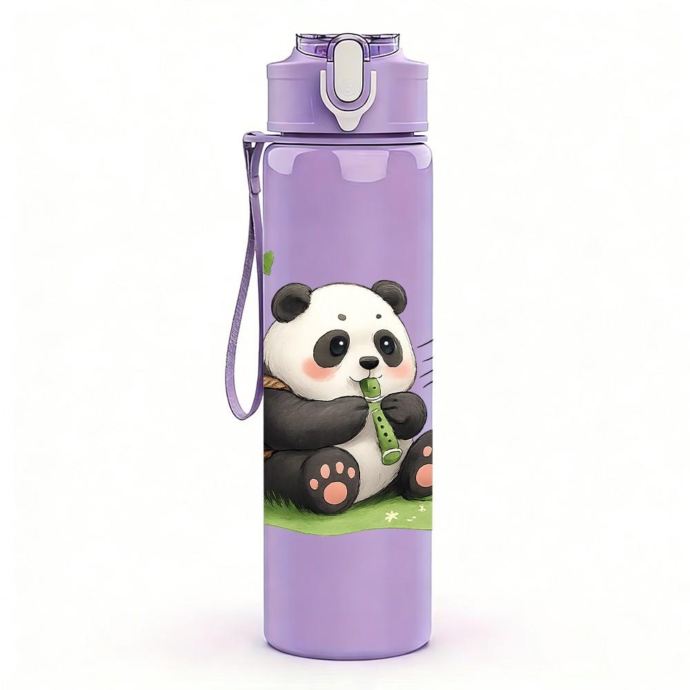 1PC Garden Panda Cartoon 750ml Color Plastic Sports Water Bottle Leakproof Flip Straw Lid Suitable for Sports Office Home Use