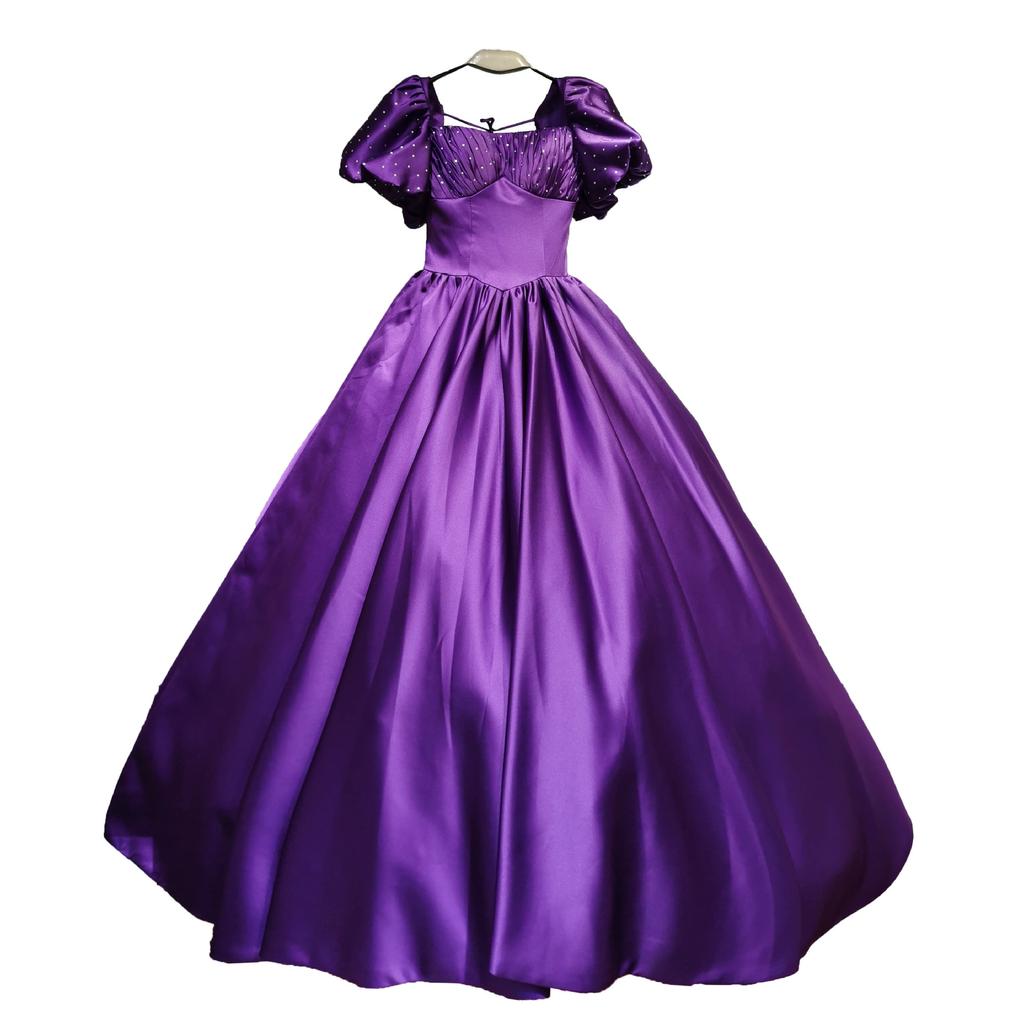 Red Satin Evening Dress Slim Solo Student Art Exam Vocal Folk Song Performance Suit Host Dress Fluffy Skirt Woman