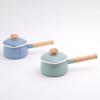 Fuji Enamel Milk Pan with Lid, 15cm, Direct Heat/Induction Compatible, Mint Green, Enamel Saucepan with Long Handle