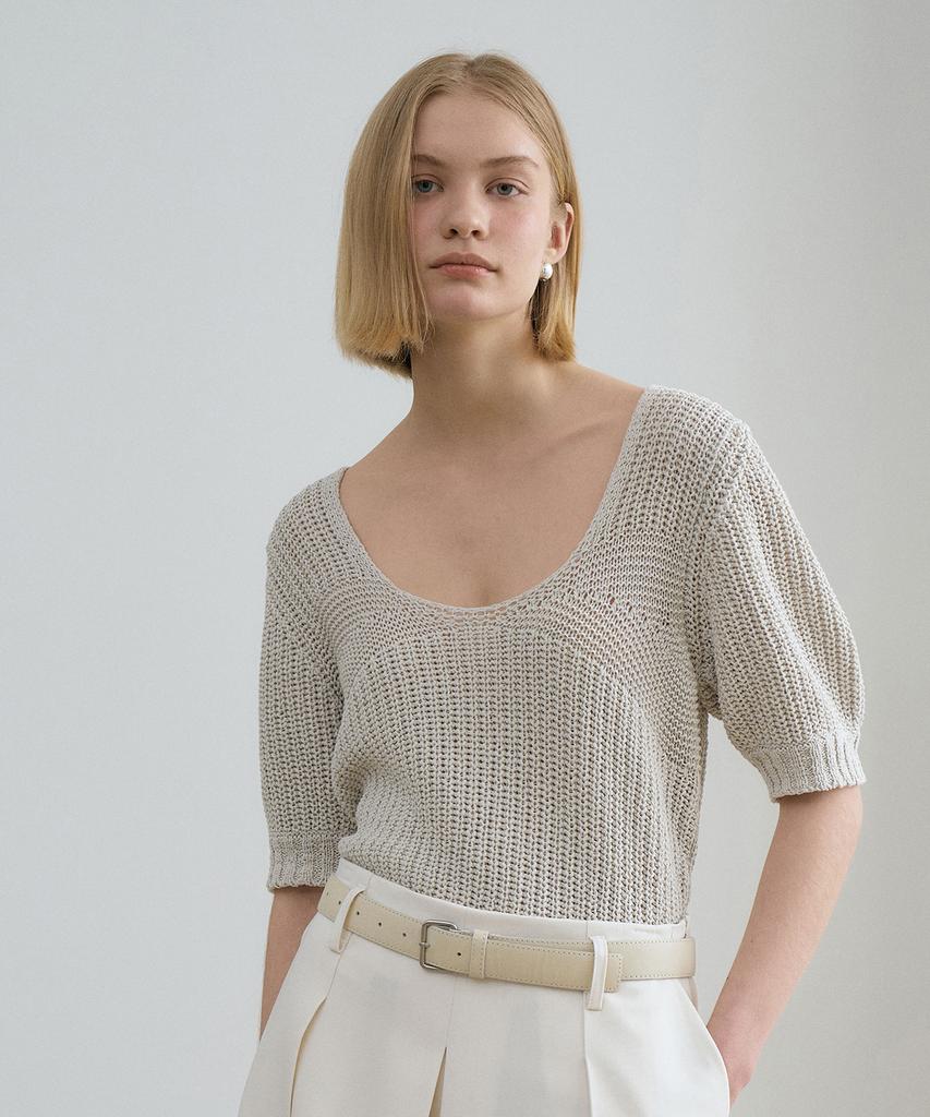 RENEJ Puff Sleeve Netted Knit