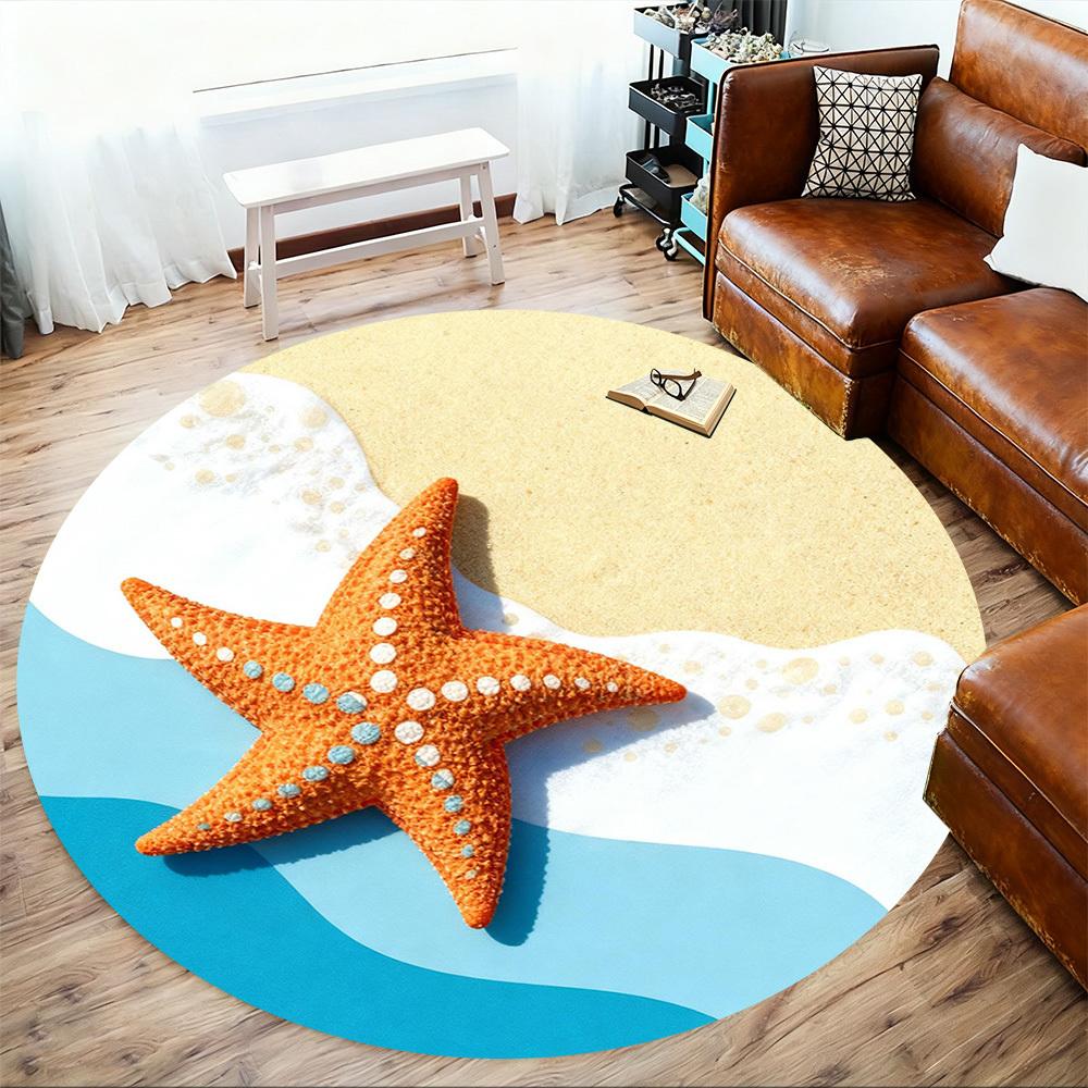 1pc Starfish Beach Round Chair Mat Office Area Rug - Non-Slip, Floor Mat for Office, Bedroom, Ideal Home Decor Gift C0112012