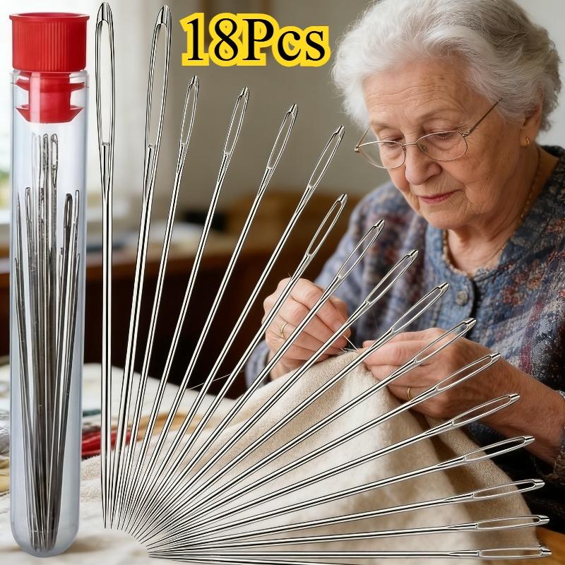 18pcs Multi-Functional Large-Eyed Needle Set, Home Hand Sewing Needles, Special Large-Hole Needles for Elderly Quilting