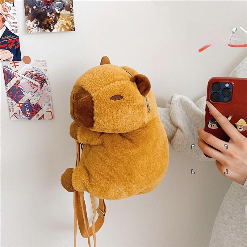Capybara Plush Water Animal Backpack With Zipper Closure For Casual Daily Use