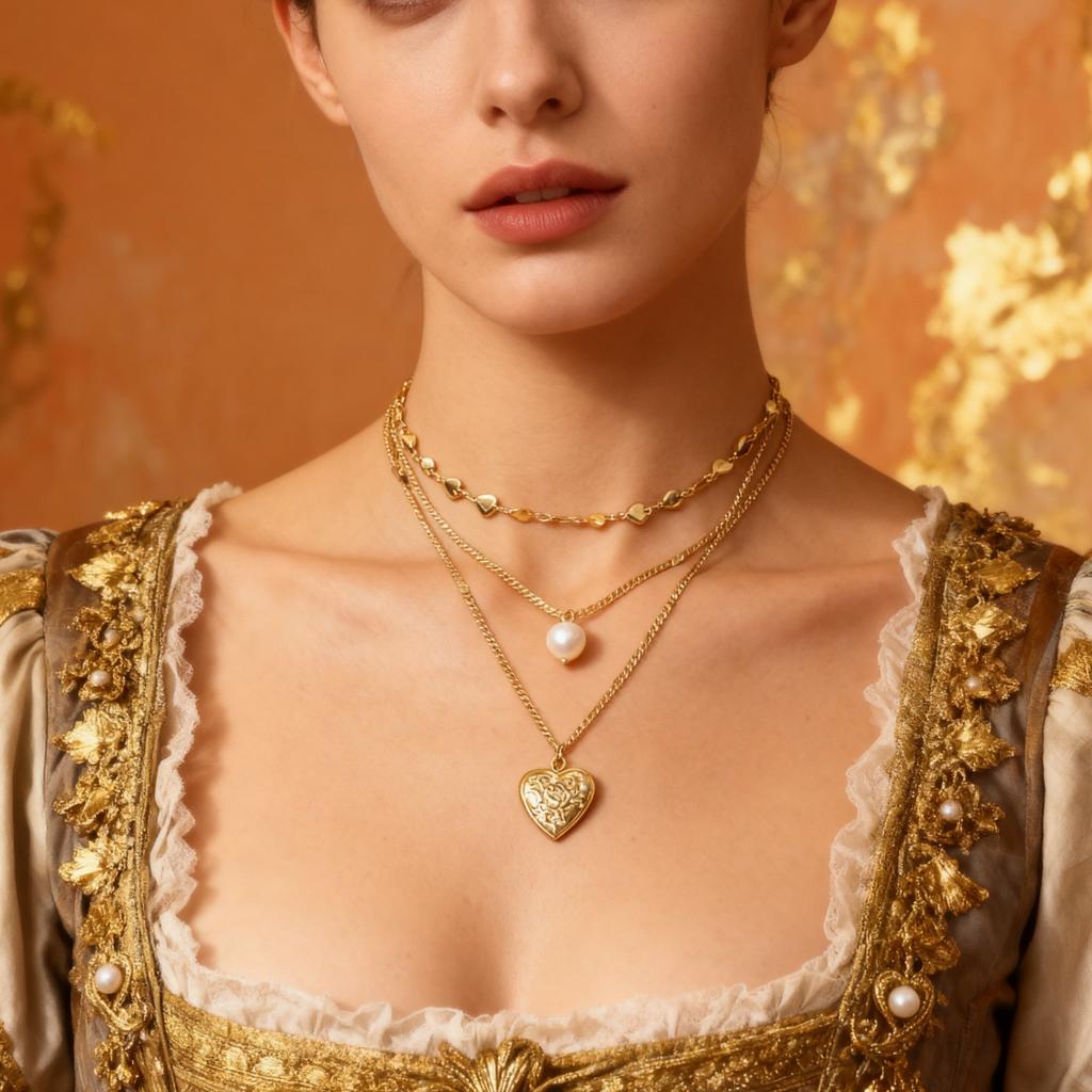 European and American fashion love imitation pearl chain necklace simple and versatile multi-layer collarbone chain Valentine's Day jewelry women