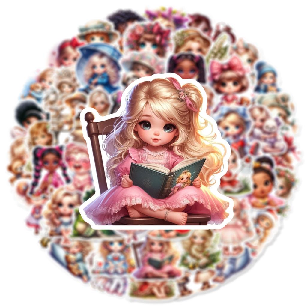 50PCS Cute Doll Little Girl Stickers Decoration Suitcase Scrapbooking Phone Laptop Stationery Kid's Toy Sticker