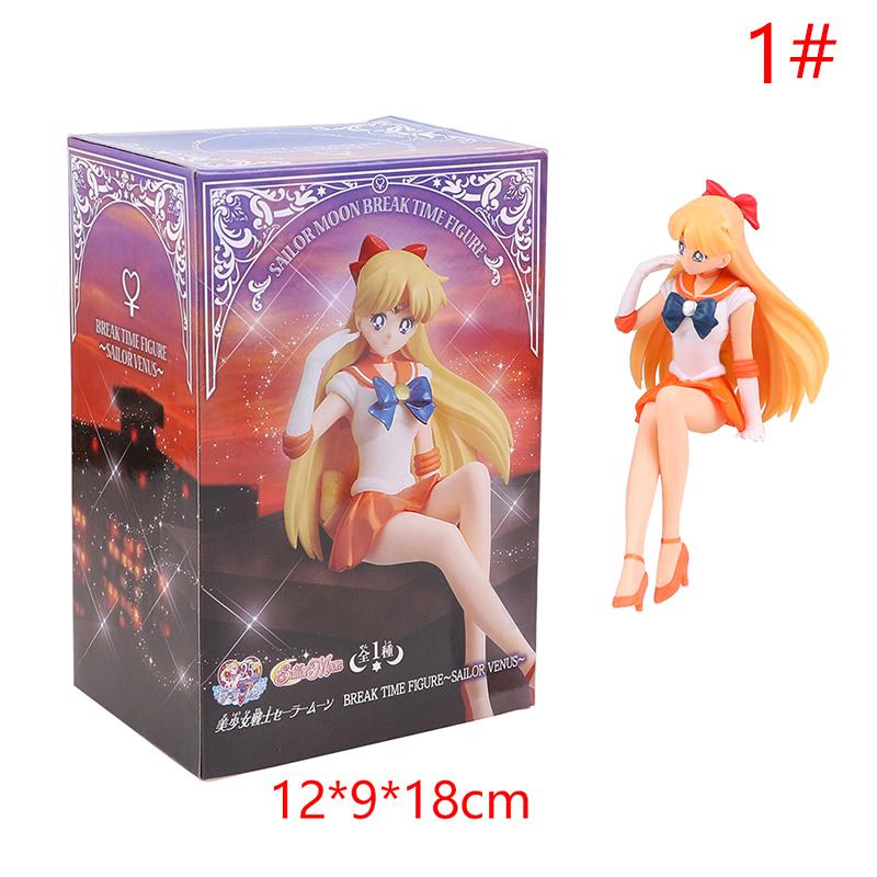 12CM Anime Sailor Moon Action Figure Beautiful Girl Water Ice Moon Pluto Yellow Hair Kawaii Sitting Collectible Model Toy
