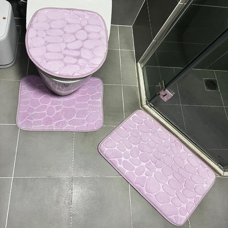 Flannel Non-Slip Absorbent Bathroom Mat Set with U-Shaped Toilet Cover and Quick-Dry Wash Basin Mat