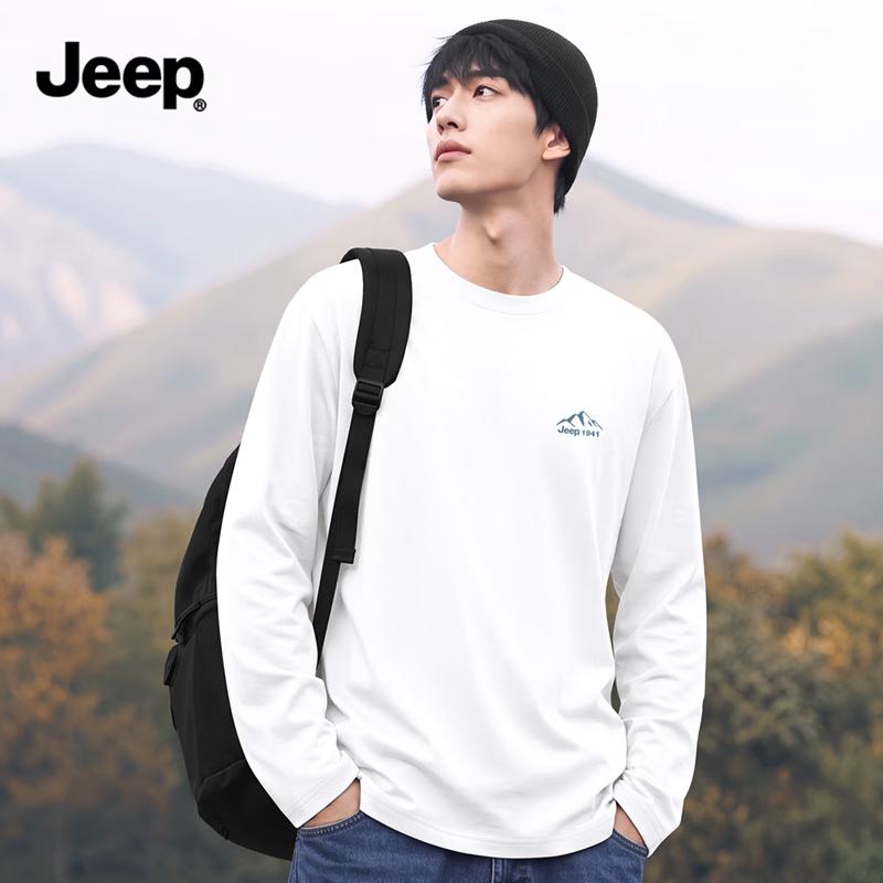 JEEP Men's Casual Crew Neck Long-Sleeve Cotton T-Shirt