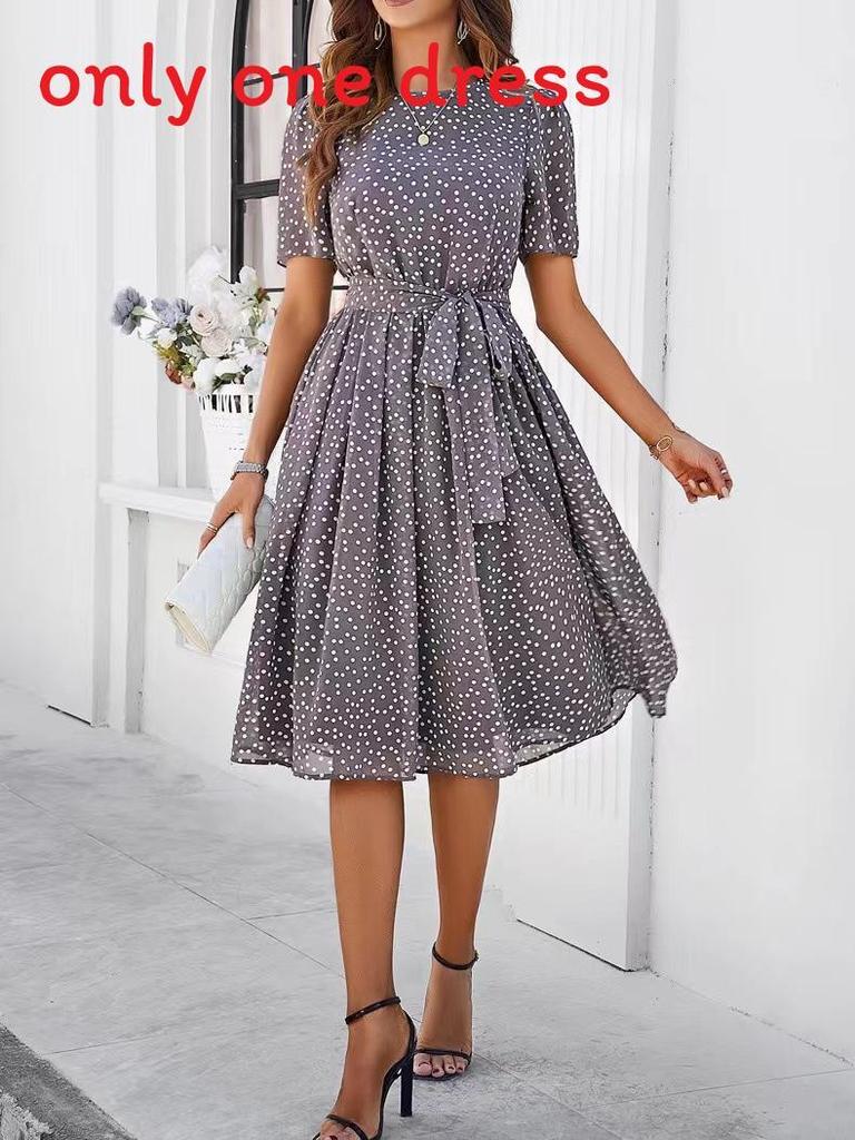 Elegantes Polka-Dot-Kleid mit Print und hoher Taille für Frühling, Sommer, Büro