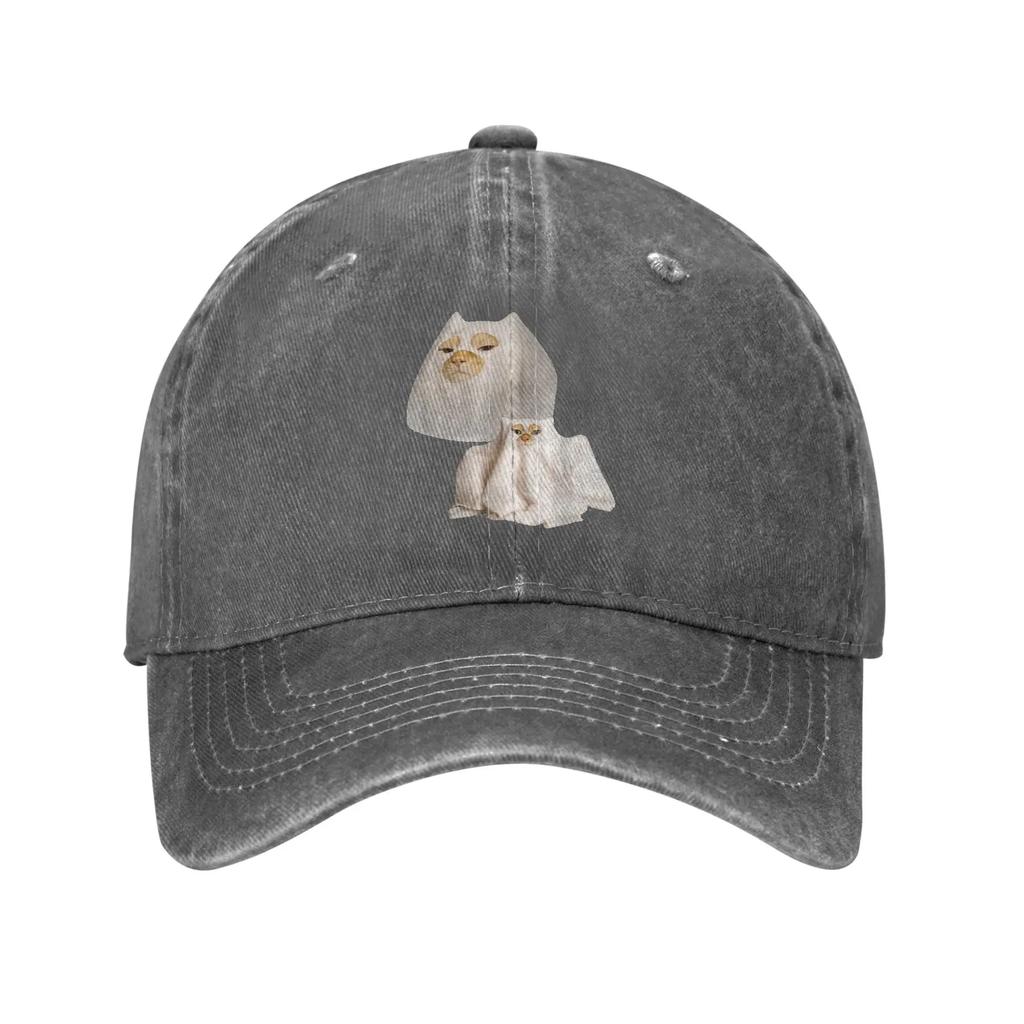 Ghost Cat Meme Funny Artwork Baseball Caps Vintage Distressed Cotton Halloween Snapback Cap Unisex Outdoor Adjustable Fit Hats