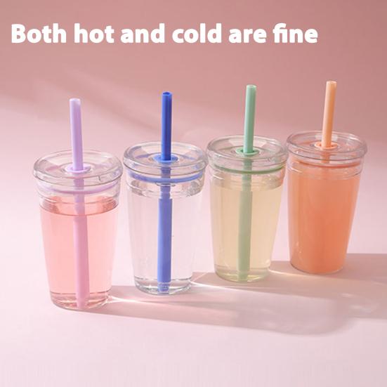 Transparent Tritan Straw Tumbler 16oz Colorful Coffee Cup with Lid Cute Leak-Proof Sippy Cup for Iced Coffee Tea Juice Milk