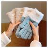 Knitted Plush Gloves for Women's Winter Warmth Thickened Velvet Color Blocking Fashion Touch Screen Split Finger Wool Gloves Riding Bike