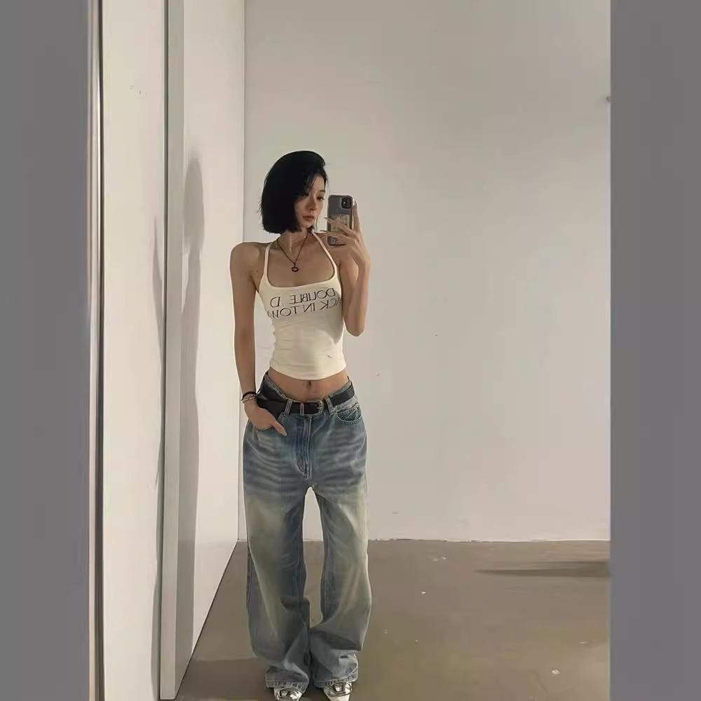 Americké horké dívčí bavlněné tílko bez rukávů - Dámské sladké a pikantní letní oblečení.