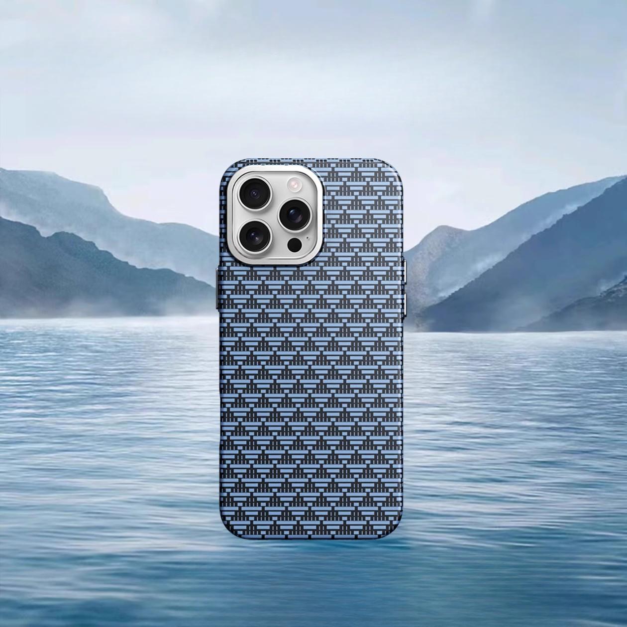 

Подходит для чехла для мобильного телефона Apple 16pro, матовый чехол из ПК с узором источника волокна, металлический зеркальный чехол для iPhone 15 14 с защитой от падения iPhone16 синий
