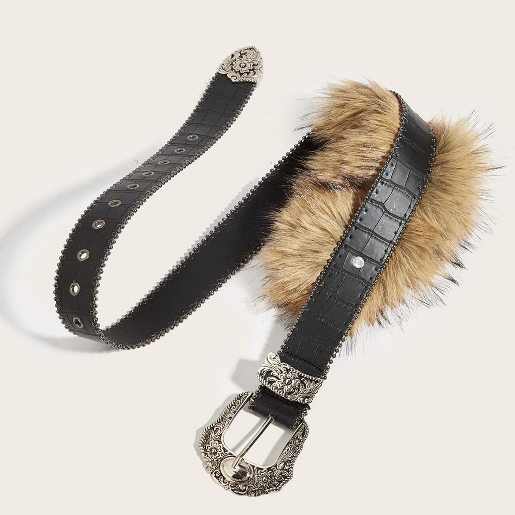 American Style Plush Waist Belt With Alloy Pin Buckle For Trendy Casuals
