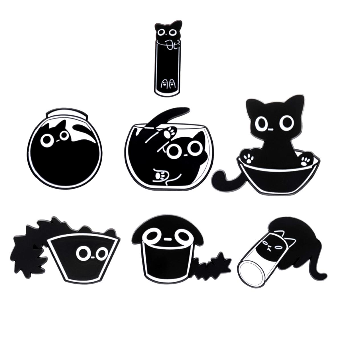 

7 шт. Инновационная эмалевая булавка с эмблемой в виде черного кота, капающего маслом на грудь, милая мультяшная брошь, кошка, DIY украшение