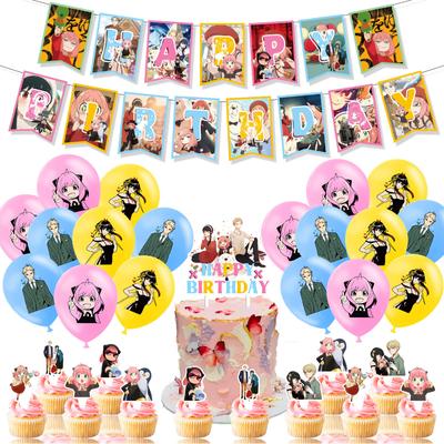 32Pcs Spy Family Birthday Party Supplies Includes A Banner Cake Toppers Balloons