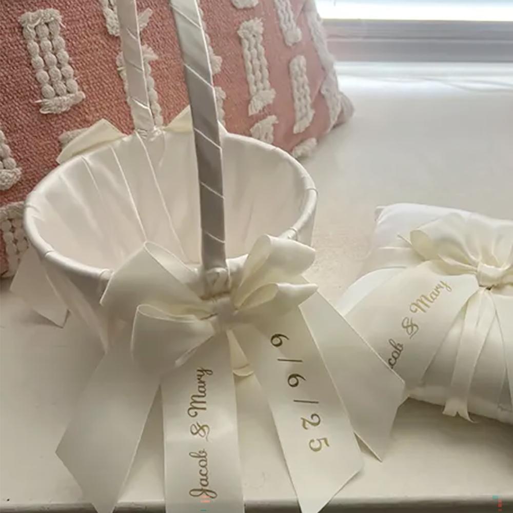 Custom Flower Girl Basket Pearl Handle Wedding Basket with Bow Ribbon Proposal Bachelorette Party Bridal Shower Newlywed Gift