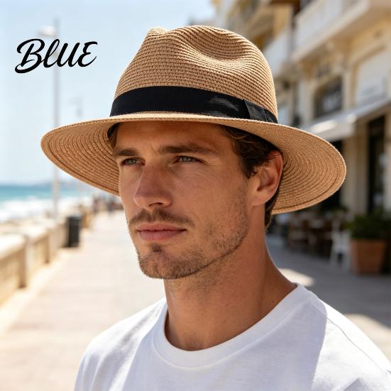 Foldable Sun Hat Men Paper Straw Hat Breathable Wide Brim UV Protection Beach Summer for Outdoor Vacation Travel Daily Casual