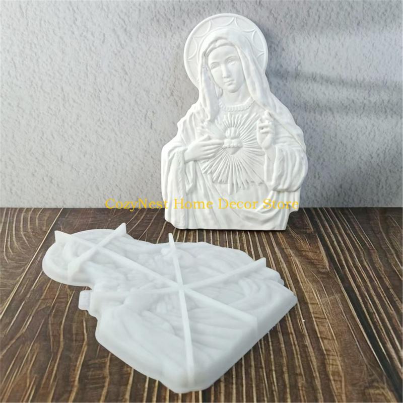 92MF Religious Immaculate Heart Mother Sculpture Silicones Mold For Catholic Wall Art And Decorative Epoxy Resins Craft Gift