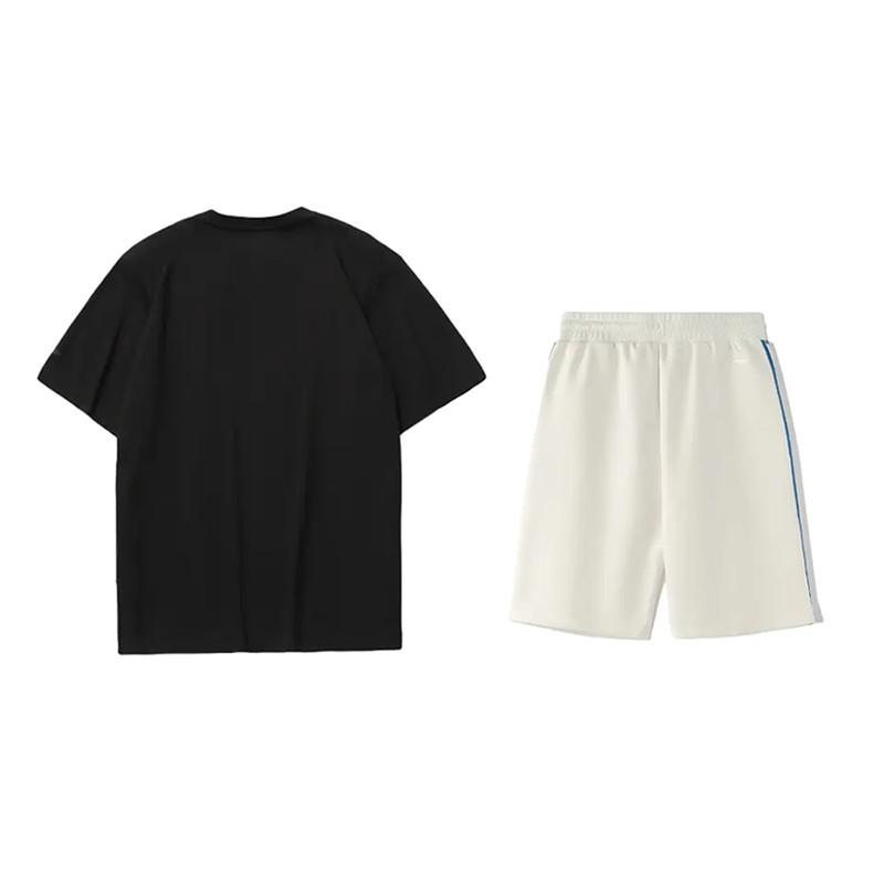 Li Ning Logo Print Round Neck Pullover Short Sleeve T-Shirt Comfortable Skin-Friendly Simple Shorts Casual Sports Set AHSUA21-2+YKSV129-1
