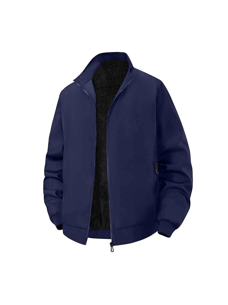 Men's Casual Winter Plus Velvet Jacket with Stand Collar